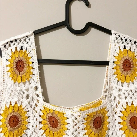 Crochet 100% cotton top sunflower one size summer, casual,  relax - Picture 2 of 4